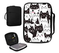 Housse de bible pour homme et femme en cuir synthétique avec poignée et poche zippée pour études de bible de taille standard et grande 27,7 x 19,8 x 4,8 cm - Lot de chats