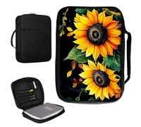 Housse de bible pour homme et femme en cuir synthétique avec poignée et poche zippée pour études de bible de taille standard et grande 27,7 x 19,8 x 4,8 cm - Deux tournesols
