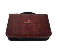 Housse de Bible Vintage Marron en PU avec Poignée, Motif Croix | Fermeture Zippée Sécurisée, Compartiments Intérieurs, Usage pour Textes Religieux et Cahiers D'étude, Présent