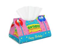 Housse de boîte à mouchoirs avec imprimé ballon « Happy Birthday » - Long organiseur de papier facial moderne en cuir synthétique pour voiture, chambre à coucher