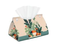 Housse de boîte à mouchoirs avec imprimé de petites plantes vertes de dessin animé - Long organiseur de papier facial moderne en cuir synthétique pour voiture, chambre à coucher