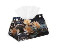Housse de boîte à mouchoirs bohème avec imprimé lotus blanc - Long organiseur de papier facial moderne en cuir synthétique pour voiture, chambre à coucher