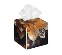 Housse de boîte à mouchoirs carrée/blanc délicat imprimé fleur de lotus support de mouchoirs en cuir avec ceinture inférieure, pour décoration moderne de maison et de bureau