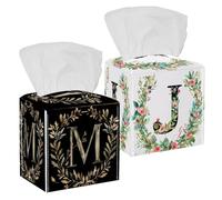 Housse de boîte à mouchoirs carrée décorative pour table, salle de bain, bureau, voiture, lettre J avec motif aquarelle