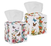 Housse de boîte à mouchoirs carrée décorative pour table, salle de bain, bureau, voiture, lettre J avec motif papillon, fleurs, aquarelle