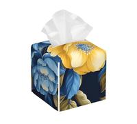 Housse de boîte à mouchoirs carrée en cuir à fleurs jaunes et bleues, décoration de chambre pour salle de bain, cuisine, bureau, tables de nuit