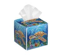 Housse de boîte à mouchoirs carrée en cuir, aquarelle tortue de mer, distributeur de papier pour salle de bain, table de voiture, etc