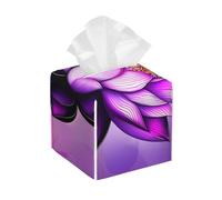 Housse de boîte à mouchoirs carrée en cuir avec ceinture inférieure, imprimé lotus violet, pour décoration moderne de maison et de bureau