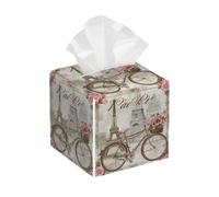 Housse de boîte à mouchoirs carrée en cuir avec motif tour Eiffel de Paris vintage avec fleurs - Distributeur de papier pour le visage - Pour salle de bain, table de voiture, salle de bain