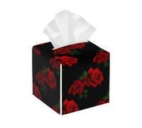 Housse de boîte à mouchoirs carrée en cuir classique avec fleur rouge et rose pour salle de bain, voiture, salle de bain