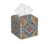 Housse de boîte à mouchoirs carrée en cuir coloré mandala rétro classique chic style tribu distributeur de papier pour salle de bain, salle de bain, voiture