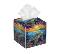 Housse de boîte à mouchoirs carrée en cuir coloré, motif tortue de mer, océan, distributeur de papier pour salle de bain, table de voiture, etc