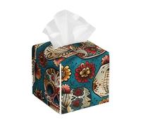 Housse de boîte à mouchoirs carrée en cuir imprimé crânes en sucre de qualité supérieure - Imperméable - Pour salon, salle de bain, voiture, bureau