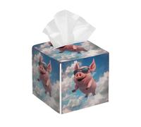 Housse de boîte à mouchoirs carrée en cuir - Joli cochon volant avec lunettes de soleil au ciel - Organisateur de papier pour le visage - Distributeur de papier pour table, salle de bain, voiture