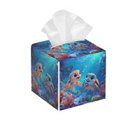 Housse de boîte à mouchoirs carrée en cuir - Joli porte-mouchoirs en forme de tortue - Distributeur de papier pour le visage - Pour salle de bain, table de voiture, salle de bain