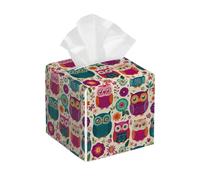 Housse de boîte à mouchoirs carrée en cuir - Joli support coloré en forme de chouette - Distributeur de papier pour le visage - Pour salle de bain, table de voiture, salle de bain