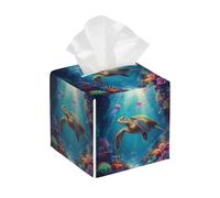 Housse de boîte à mouchoirs carrée en cuir, méduse, tortue de mer, corail, océan, côte, poisson, distributeur de papier pour table, salle de bain, voiture