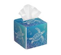 Housse de boîte à mouchoirs carrée en cuir - Motif tortue de mer bleue - Océan - Distributeur de papier pour le visage - Pour table, salle de bain, table de voiture
