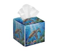 Housse de boîte à mouchoirs carrée en cuir, motif tortue de mer, océan, monde sous-marin, distributeur de papier pour salle de bain, table de voiture, etc