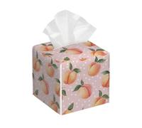 Housse de boîte à mouchoirs carrée en cuir - Pêche - Joli porte-mouchoirs en forme de fruits pour le visage - Distributeur de papier pour table de salle de bain, table de voiture