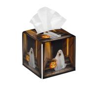 Housse de boîte à mouchoirs carrée en cuir pour Halloween, fantôme, chien, citrouille, friandises, astuces ou astuces pour le visage, distributeur de papier pour table, salle de bain, voiture
