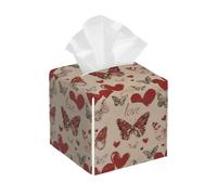 Housse de boîte à mouchoirs carrée en cuir pour la Saint-Valentin, papillon et cœurs d'amour, distributeur de papier pour salle de bain, voiture, etc