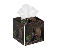 Housse de boîte à mouchoirs carrée en cuir PU pour verre à vin rouge raisin en bois étanche pour voiture, salle de bain, bureau, maison, bureau, décoration de table