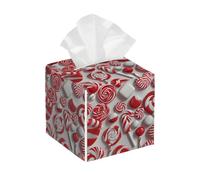 Housse de boîte à mouchoirs carrée en cuir rouge sucre d'orge de Noël pour salle de bain, table de voiture, etc