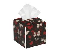 Housse de boîte à mouchoirs carrée en cuir sur le thème de la Saint-Valentin, papillon rouge et blanc, distributeur de papier pour salle de bain, table de voiture, etc
