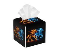 Housse de boîte à mouchoirs carrée en cuir synthétique bleu rouge cheval de feu support boîte à mouchoirs animal abstrait étanche cube organisateur pour voiture, salle de bain, bureau, maison, bureau