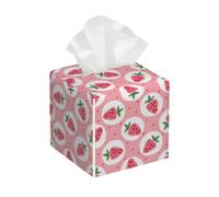 Housse de boîte à mouchoirs carrée en cuir synthétique imperméable avec motif fraise aquarelle pour voiture, salle de bain, bureau, maison, bureau, décoration de table