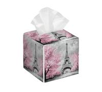 Housse de boîte à mouchoirs carrée en cuir, tour Eiffel, encre, rose, distributeur de papier pour le visage, la salle de bain, la voiture
