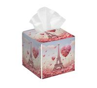 Housse de boîte à mouchoirs carrée en cuir, tour Eiffel romantique, cœur rose, distributeur de papier pour table, salle de bain, table de voiture
