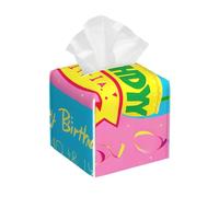 Housse de boîte à mouchoirs carrée/Happy Birthday imprimé ballon en cuir avec ceinture inférieure, pour décoration moderne de maison et de bureau
