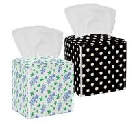 Housse de boîte à mouchoirs carrée, noir et blanc, motif floral tulipe avec fond de ceinture, support de serviette décoratif en cuir synthétique pour comptoir de coiffeuse, tables de nuit, bureau