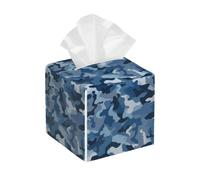 Housse de boîte à mouchoirs classique en cuir PVC imperméable à motif camouflage bleu, étui à mouchoirs décoratif pour table basse, bureau, chambre, cuisine, salle de bain, voiture