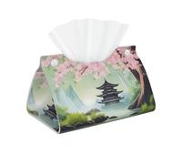 Housse de boîte à mouchoirs double face en cuir pour bureau, maison, spa, bureau, salle de bain, chambre à coucher, coiffeuse, comptoir, table de nuit, bureau, voiture, bambou et fleurs de cerisier,