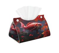 Housse de boîte à mouchoirs double face en cuir pour bureau, maison, spa, bureau, salle de bain, chambre à coucher, coiffeuse, comptoir, table de nuit, bureau, voiture, image de carpe rouge japonaise