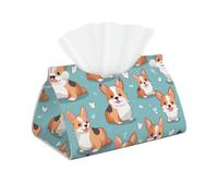 Housse de boîte à mouchoirs double face en cuir pour bureau, maison, spa, bureau, salle de bain, chambre à coucher, coiffeuse, comptoir, table de nuit, bureau, voiture, imprimé corgi mignon
