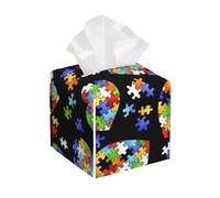 Housse de boîte à mouchoirs en cuir avec motif cœur pour sensibilisation à l'autisme, pour la maison, le bureau, la voiture