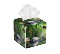 Housse de boîte à mouchoirs en cuir de bambou et fleur de lotus, porte-serviettes en cuir PVC imperméable, étui à mouchoirs décoratif pour table basse, bureau, chambre, cuisine, salle de bain, voiture