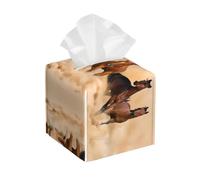 Housse de boîte à mouchoirs en cuir imprimé cheval courant dans le désert sable tempête - Support de rangement pliable - Boîte à mouchoirs en cuir facile à ranger et dissimuler