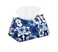 Housse de boîte à mouchoirs en cuir - Imprimé hibiscus bleu - Support de boîte Kleenex pour la maison, la salle de bain, le bureau, la table basse, la voiture