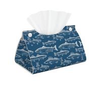 Housse de boîte à mouchoirs en cuir - Imprimé poissons de l'océan - Support de boîte Kleenex pour la maison, la salle de bain, le bureau, la table basse, la voiture