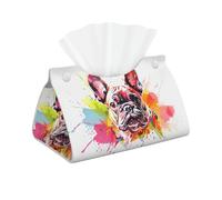 Housse de boîte à mouchoirs en cuir pliable pour bureau, maison, spa, bureau, salle de bain, chambre à coucher, coiffeuse, comptoir, table de nuit, bureau, voiture, bouledogue français, photo de chien