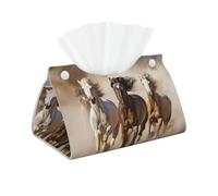 Housse de boîte à mouchoirs moderne en cuir - Support décoratif - Trois chevaux qui courent - Longue boîte à mouchoirs étanche - Distributeur de papier pour coiffeuse de voiture