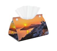 Housse de boîte à mouchoirs rectangulaire en cuir synthétique pour le visage, île de Grèce, coucher de soleil, paysage décoratif pour salle de bain, table, voiture