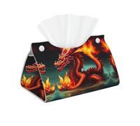 Housse de boîte à mouchoirs rectangulaire moderne en cuir synthétique avec motif Roi dragon dans le feu, distributeur de lingettes pour salle de bain, chambre à coucher, coiffeuse, comptoir, bureau