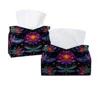 Housse de boîte à mouchoirs rectangulaire pour salle de bain, coiffeuse, comptoir, table de nuit et bureaux - Fleur de lotus colorée volante fantaisie libellules style vintage