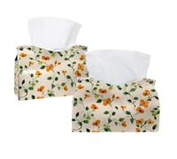 Housse de boîte à mouchoirs rectangulaire pour salle de bain, comptoirs, table de nuit et bureaux - Petites fleurs oranges mignonnes sur fond crème